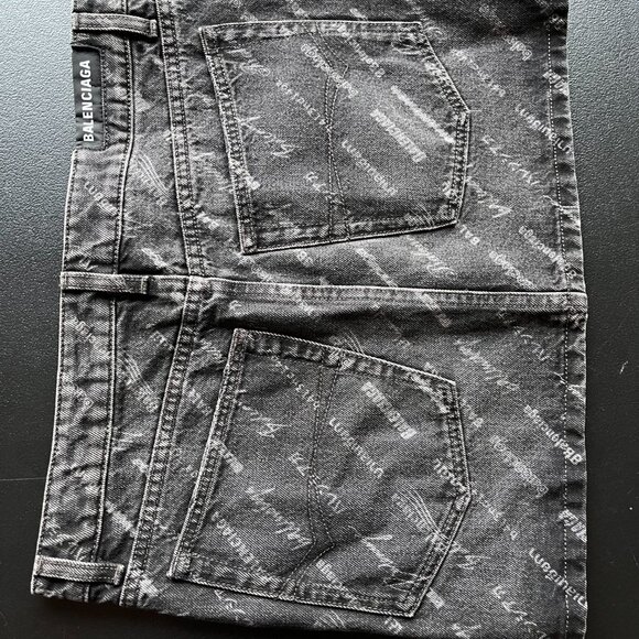 NWT Balenciaga Logomania Mini Skirt Black Denim Allover Logo Print Fitted - Picture 5 of 13